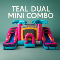 Toddler Teal Bounce House w/ Dual Slide (Wet/Dry)